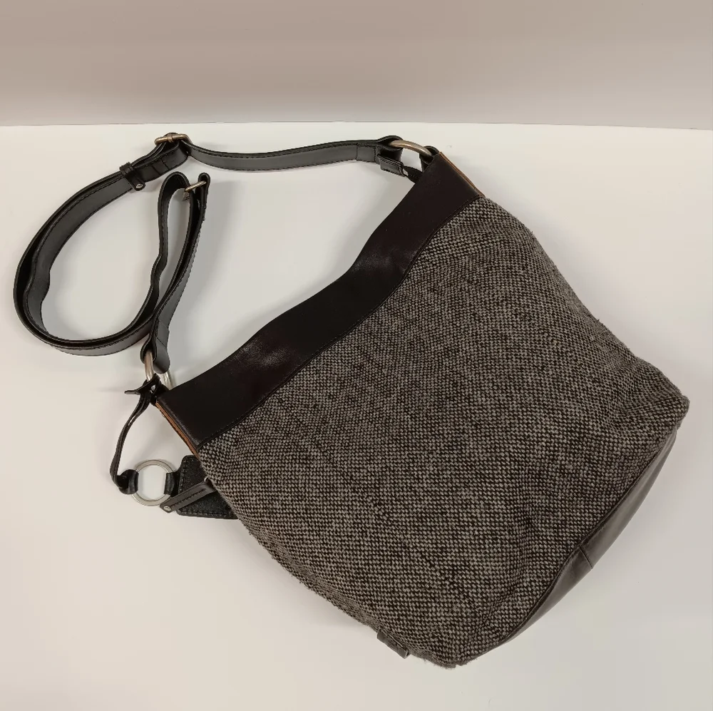 ELLINGTON Wool Tweed & Italian Leather Shoulder Tote Bag